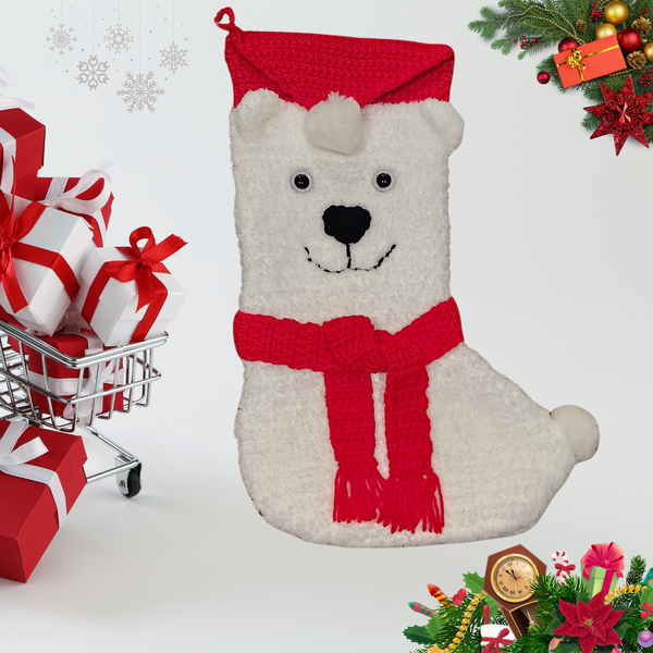 Polar Bear Christmas Stocking, Handmade Crochet