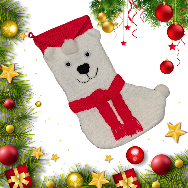 Polar Bear Christmas Stocking, Handmade Crochet