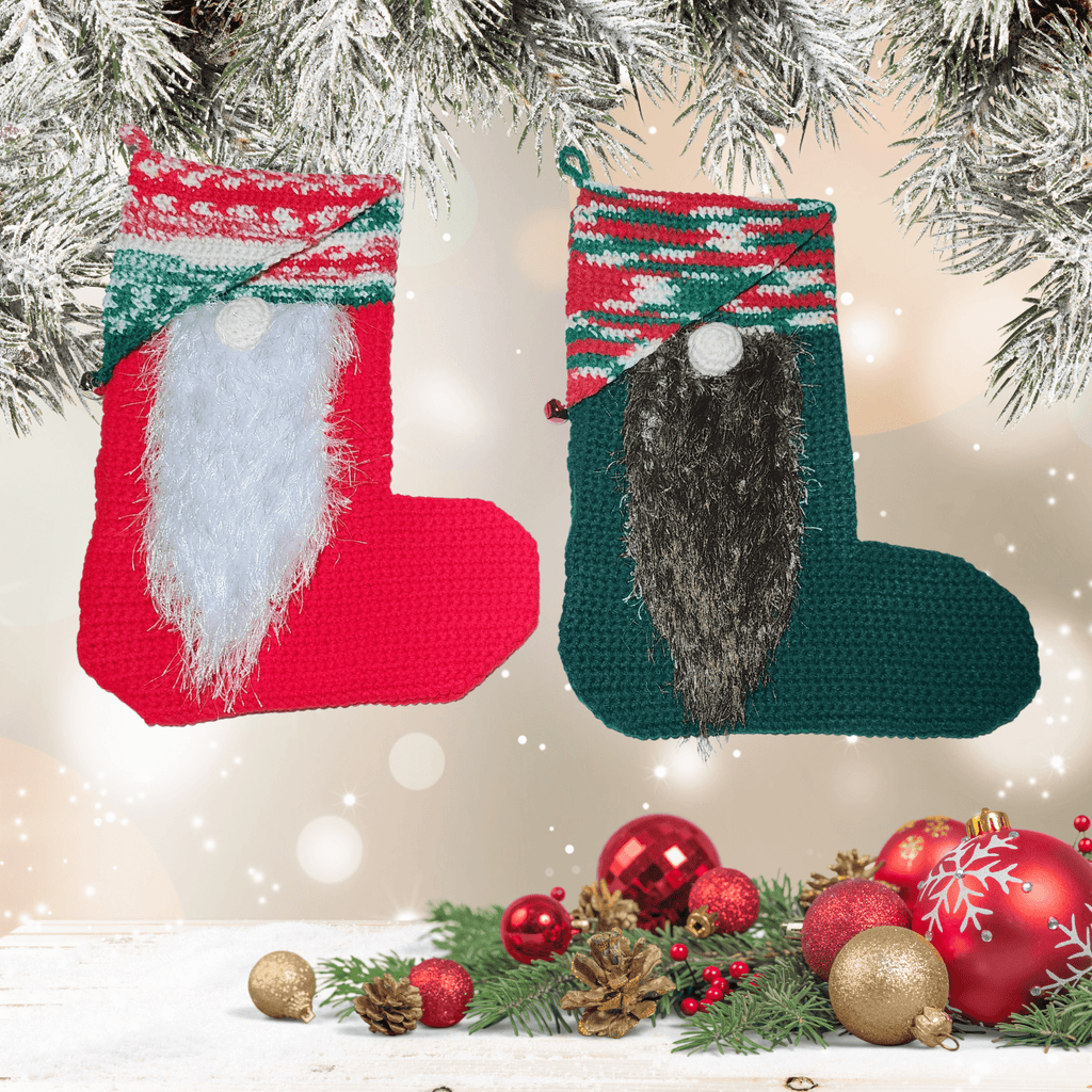 Gnome Christmas Stocking, Handmade Crochet - My Fingers Fly