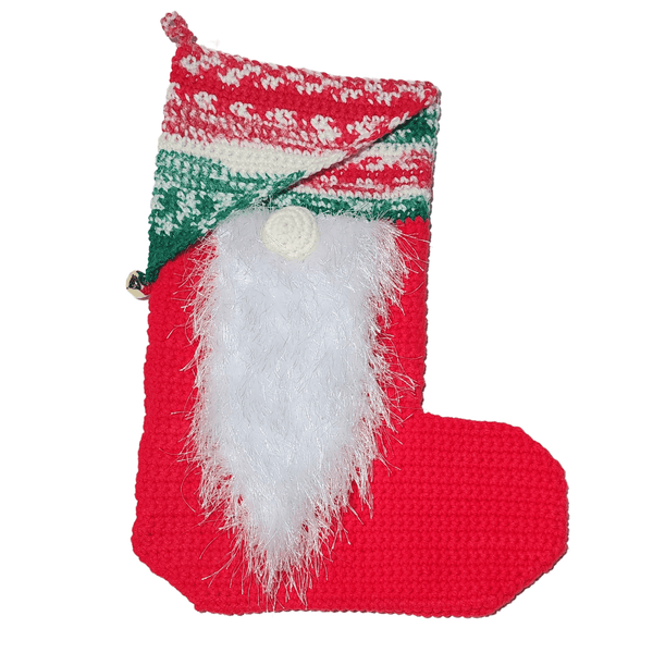 Gnome Christmas Stocking, Handmade Crochet - My Fingers Fly