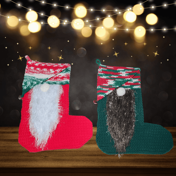 Gnome Christmas Stocking, Handmade Crochet - My Fingers Fly