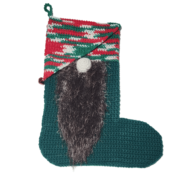 Gnome Christmas Stocking, Handmade Crochet - My Fingers Fly