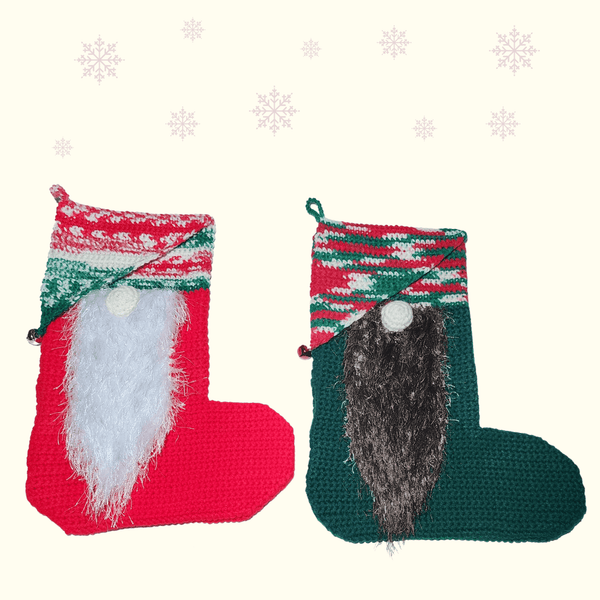 Gnome Christmas Stocking, Handmade Crochet - My Fingers Fly