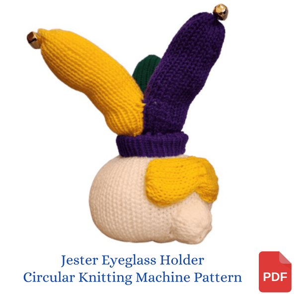 Mardis Gras Jester Eyeglass Holder Pattern for Addi Knitting Machines - My Fingers Fly