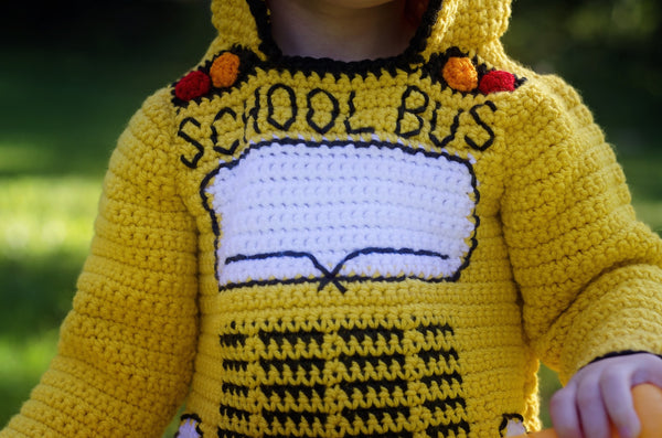 School Bus Toddler Hoodie Crochet Pattern - Sizes 2, 4, 6 - Back to School Hooded Sweater