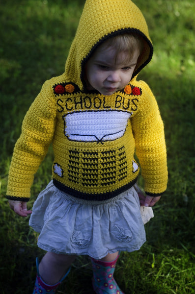 School Bus Toddler Hoodie Crochet Pattern - Sizes 2, 4, 6 - Back to School Hooded Sweater