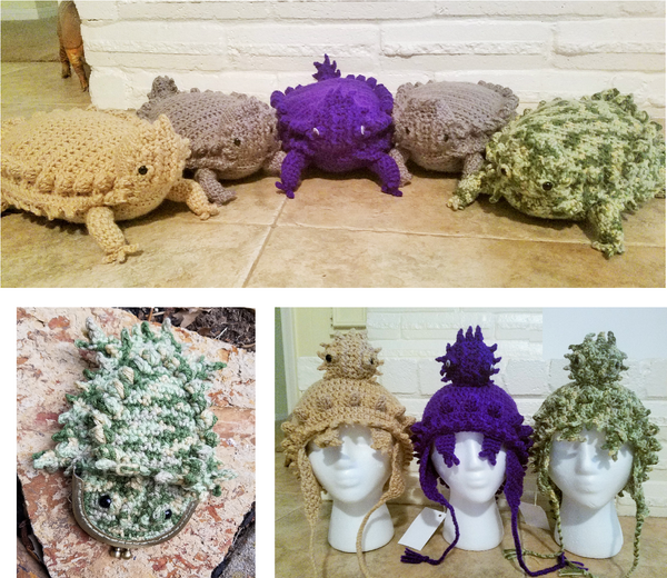 Horny Toad Crochet Patterns Ebook - Plush Toy, Earflap Hat, and Coin Purse