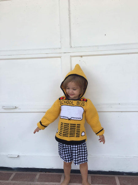 School Bus Toddler Hoodie Crochet Pattern - Sizes 2, 4, 6 - Back to School Hooded Sweater