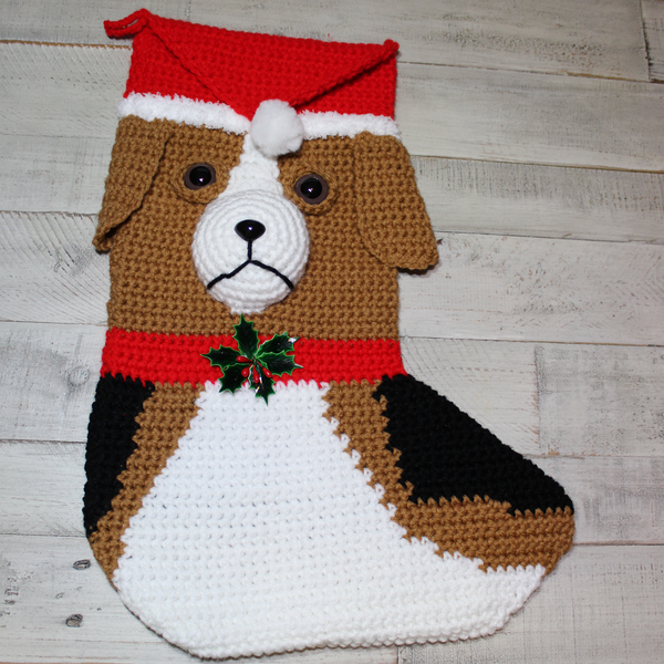 Handmade Crochet Beagle Christmas Stocking