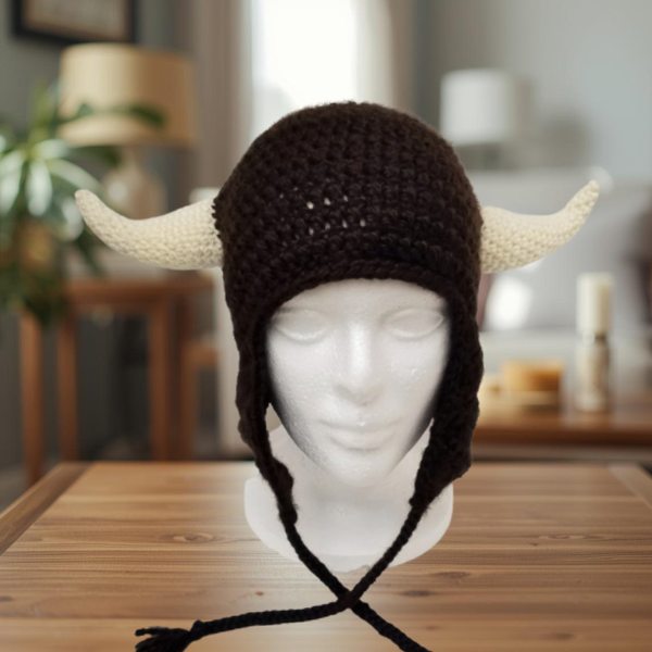Buffalo Horned Earflap Hat Crochet Pattern (adult size)