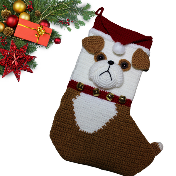 Bulldog Christmas Stocking Crochet Pattern