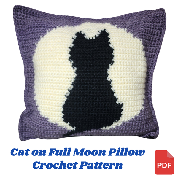Cat on Full Moon Pillow Crochet Pattern – Mystical & Cozy Home Decor