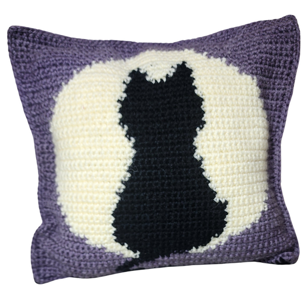 Cat on Full Moon Pillow Crochet Pattern – Mystical & Cozy Home Decor