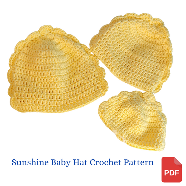 Crochet Pattern Sunshine Baby Hat with Preemie Sizes, New Baby Gift