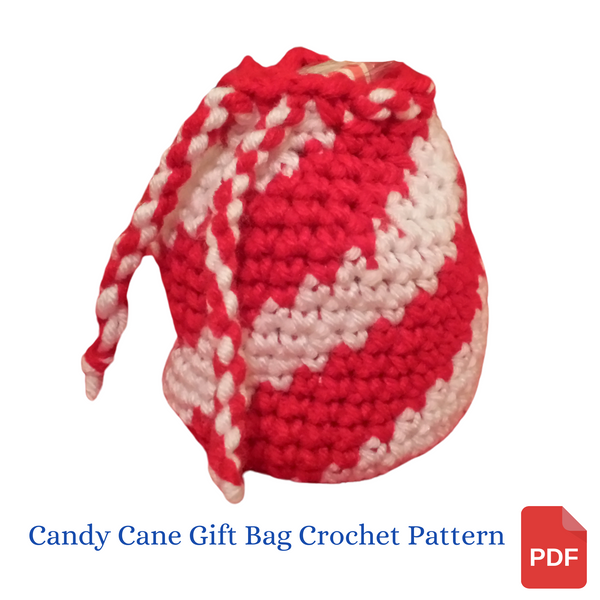 Peppermint Candy Cane Goody Bag Crochet Pattern in PDF Format
