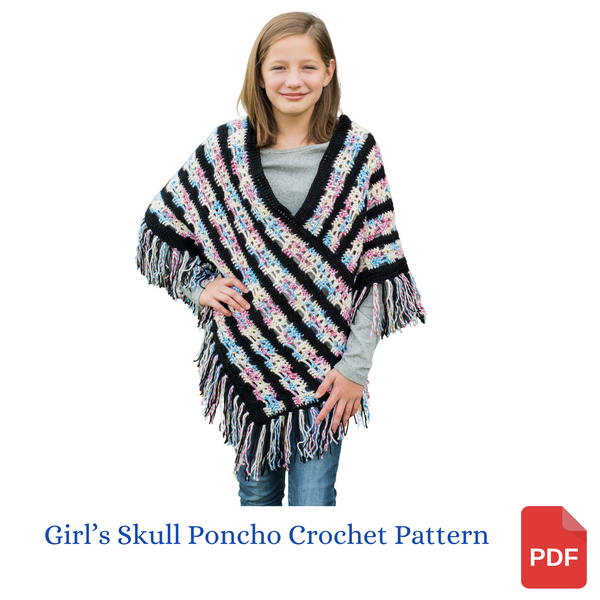 Girls' Sugar Skull Poncho Crochet Pattern - Sizes 4/6, 8/10, and 12/14
