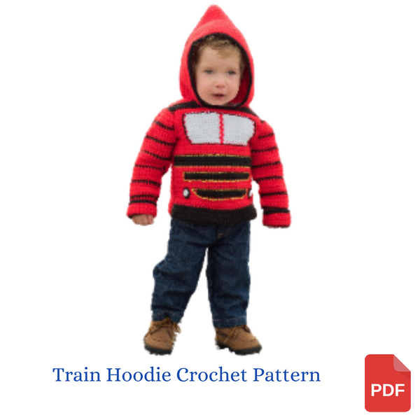 Train Engine Toddler Hoodie Crochet Pattern - Sizes 2 and 4 - Hoodie Zips up the Back