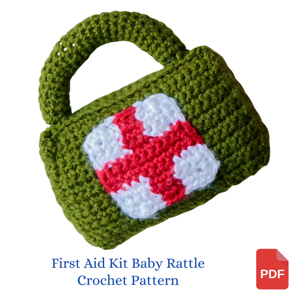 Briefcase Rattle Crochet Pattern, First Aid Kit Rattle Pattern, Handbag Rattle Pattern