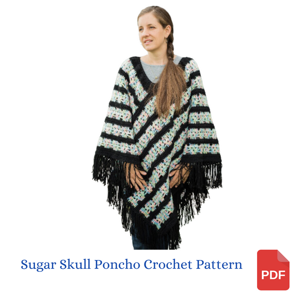 Ladies' Sugar Skull Poncho Crochet Pattern