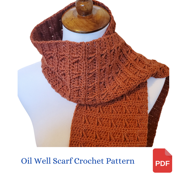 West Texas Scarf Crochet Pattern - Oil Well Scarf Crochet Pattern - Instructions for Woman's or Man's Scarf