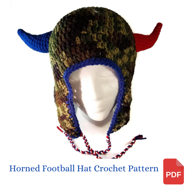 Horned Earflap Football Hat Crochet Pattern (adult size)