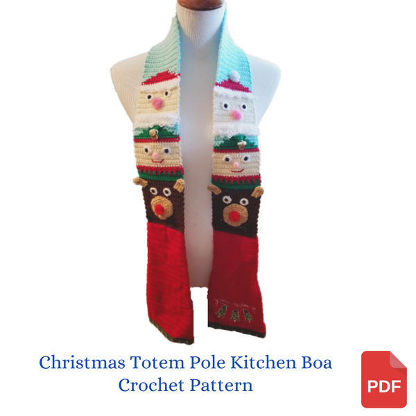 Christmas Totem Pole Kitchen Boa Crochet Pattern - Reindeer, Elf, and Santa Claus