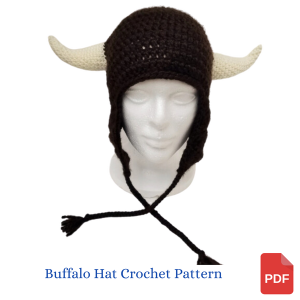Buffalo Horned Earflap Hat Crochet Pattern (adult size)
