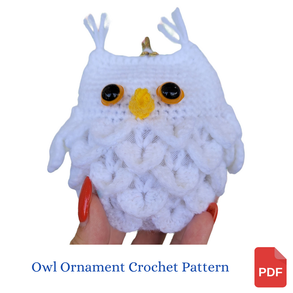 Crochet Pattern Owl Christmas Ornament, Crocodile Stitch Owl Crochet Pattern