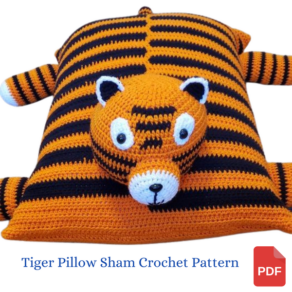 Tiger Pillow Sham Crochet Pattern, Instant PDF Download