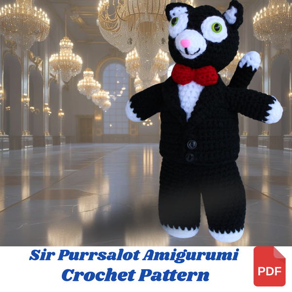 Sir Purrsalot Amigurumi Crochet Pattern – Tuxedo Cat Plushie PDF