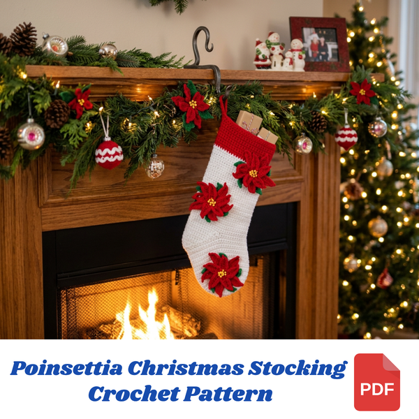 Poinsettia Christmas Stocking Crochet Pattern PDF