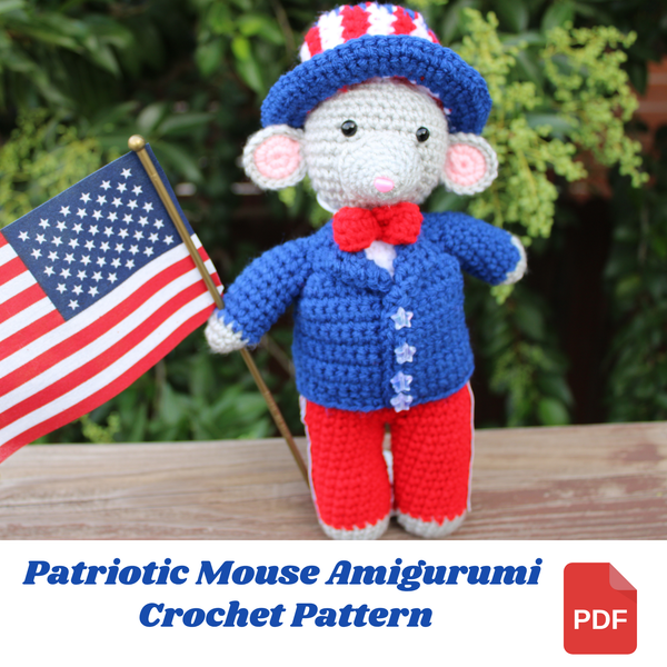 Patriotic Mouse Amigurumi Crochet Pattern PDF