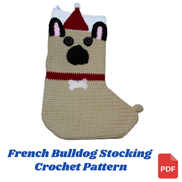 Crochet French Bulldog Holiday Stocking Pattern