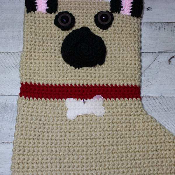 Crochet French Bulldog Holiday Stocking Pattern