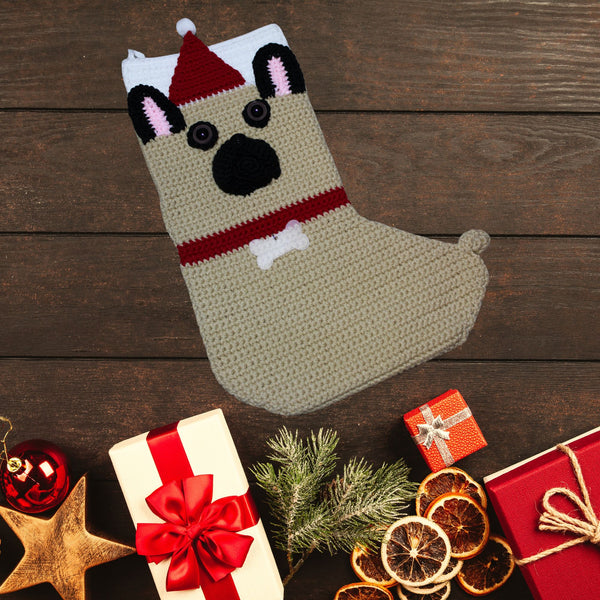 Crochet French Bulldog Holiday Stocking Pattern