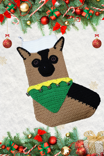 German Shepherd Christmas Stocking, Handmade Crochet