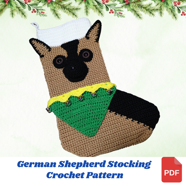German Shepherd Christmas Stocking Crochet Pattern