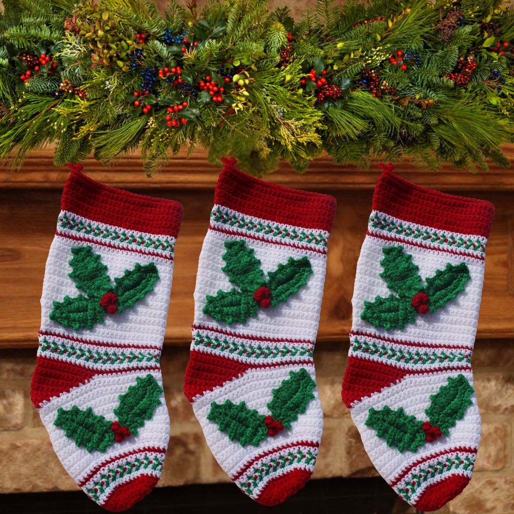 Holly Christmas Stocking Crochet Pattern PDF
