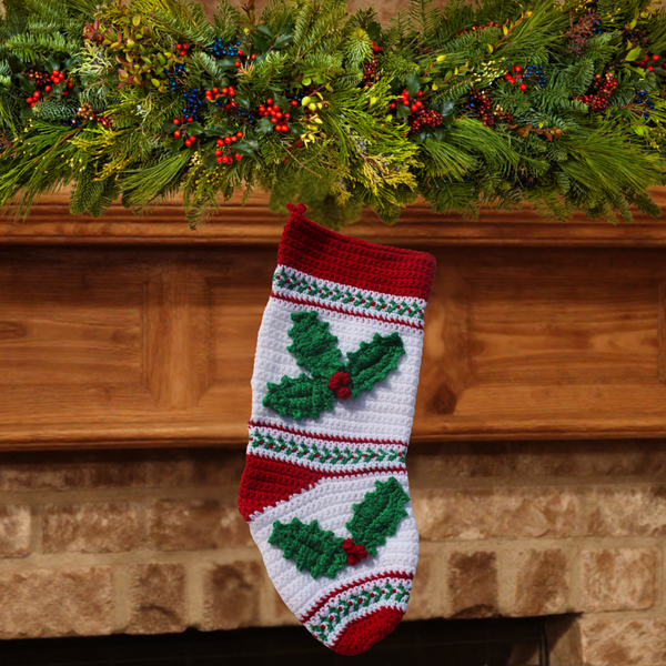 Holly Christmas Stocking Crochet Pattern PDF