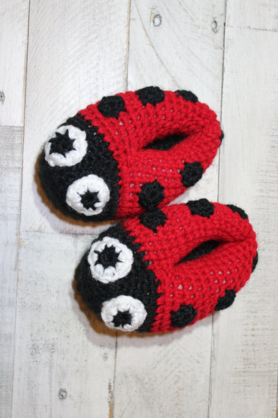 Ladybug Baby Slippers Crochet Pattern: Sizes 1, 2, 3