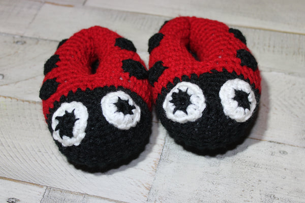 Ladybug Baby Slippers Crochet Pattern: Sizes 1, 2, 3