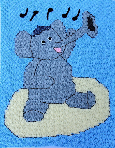 Toddler Blanket, Handmade Crochet, Miles the Jazzy Elephant C2C Afghan