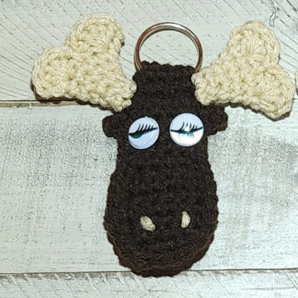 Crochet Moose Keychain: Handmade Acrylic Yarn Gift