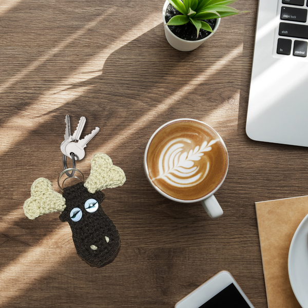 Crochet Moose Keychain: Handmade Acrylic Yarn Gift