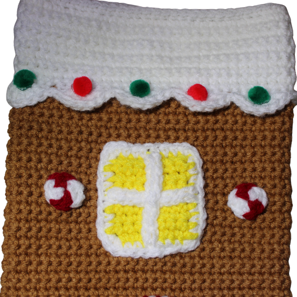 Gingerbread House Christmas Stocking Crochet Pattern PDF