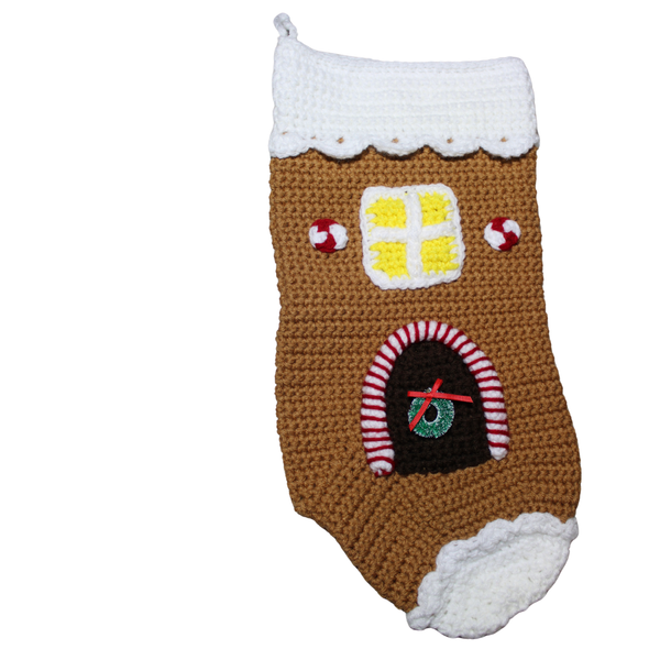 Gingerbread House Christmas Stocking Crochet Pattern PDF