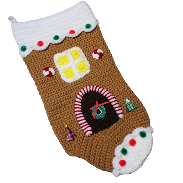 Gingerbread House Christmas Stocking Crochet Pattern PDF