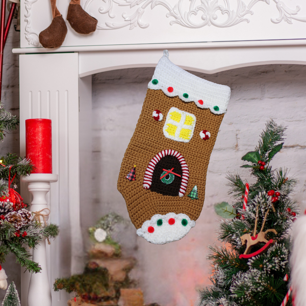 Gingerbread House Christmas Stocking Crochet Pattern PDF