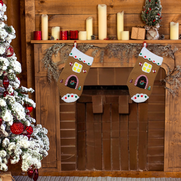 Gingerbread House Christmas Stocking Crochet Pattern PDF