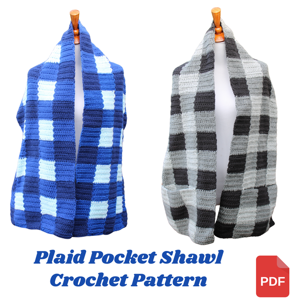 Plaid Pocket Shawl Crochet Pattern, PDF Download